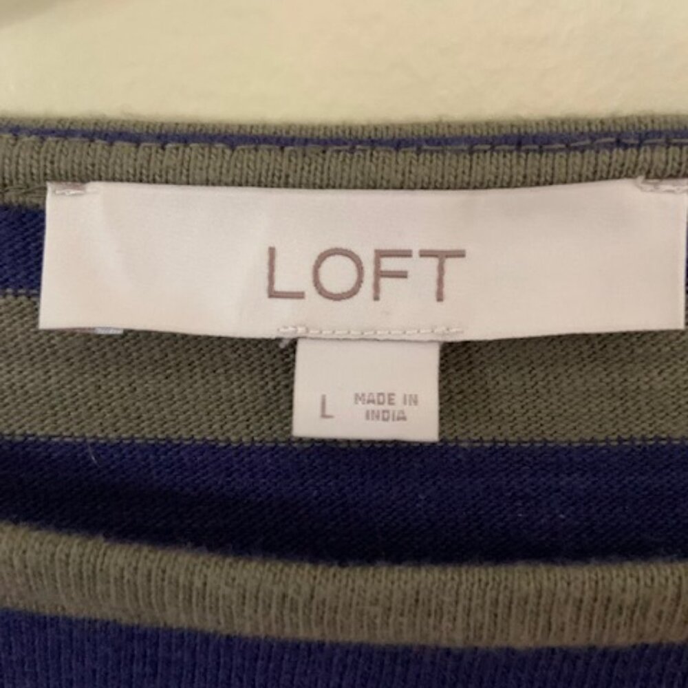 Loft Women's Knit Top Size L - Pink/Army Green/Navy Striped - Picture 7 of 7